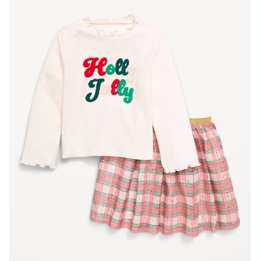 Old Navy Girls Holly Jolly Holiday Long-Sleeve T-Shirt and Tutu Skirt Set